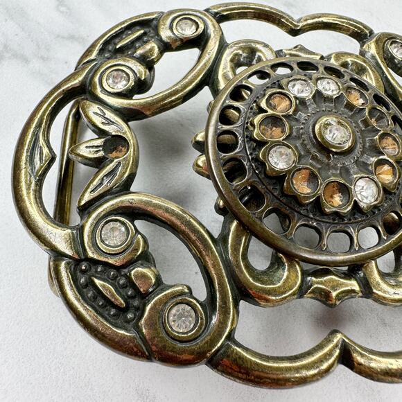 Rhinestone Studded Floral Flower Belt Buckle - Picture 8 of 12